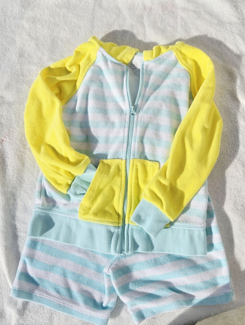 4T Wonder Nation Yellow, Turquoise & White Hoodie and Shorts Beach Cover Up